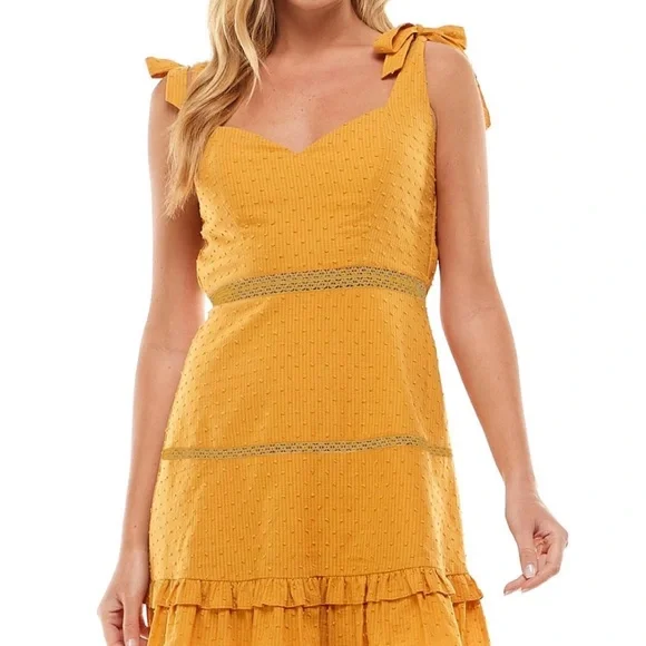 Yellow Sleeveless Dress with Bow Straps - Picture 3 of 12